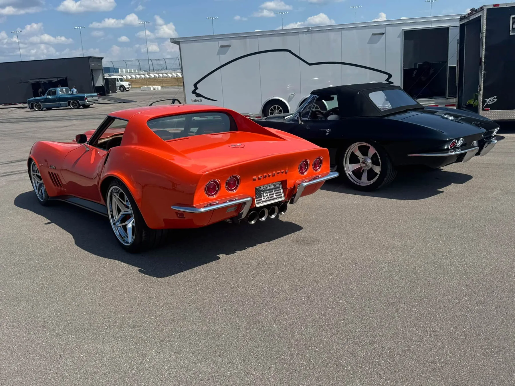 Rear view of a Corvette project lineup.