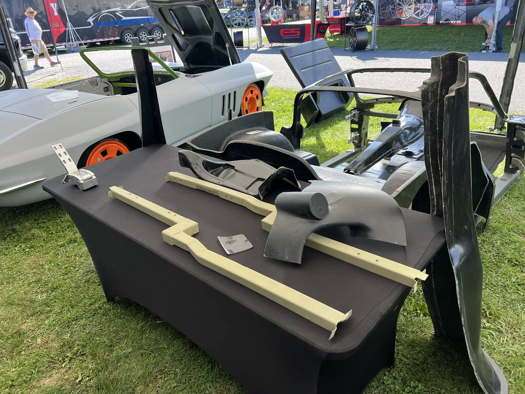 Table of molded Corvette components.