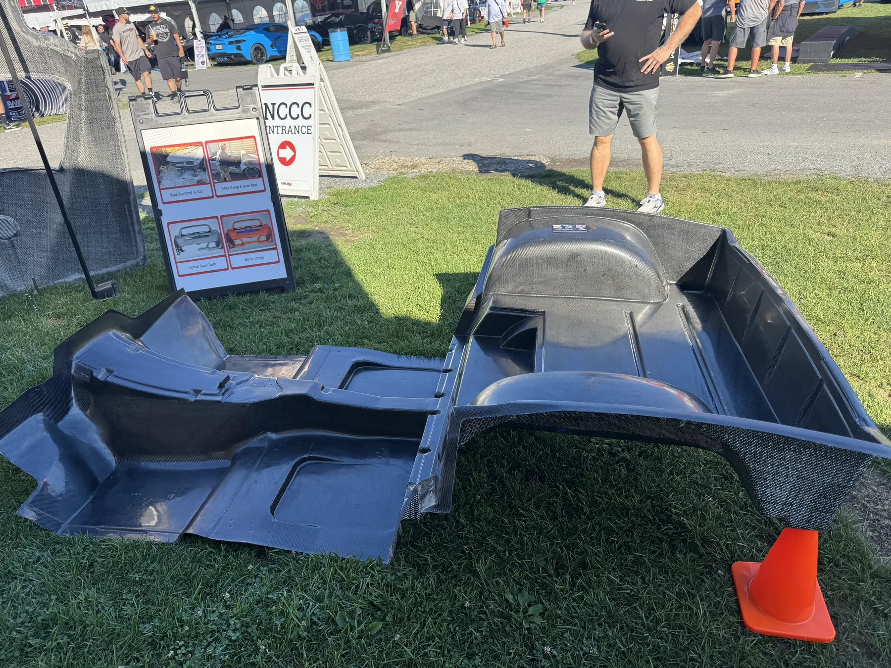 Dark molded Corvette body and roof panels.